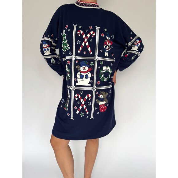 90s vintage holiday christmas graphic long sleeved cotton pajama sleep dress - Picture 2 of 10